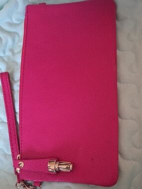 Hot Pink Leather Wristlet Clutch